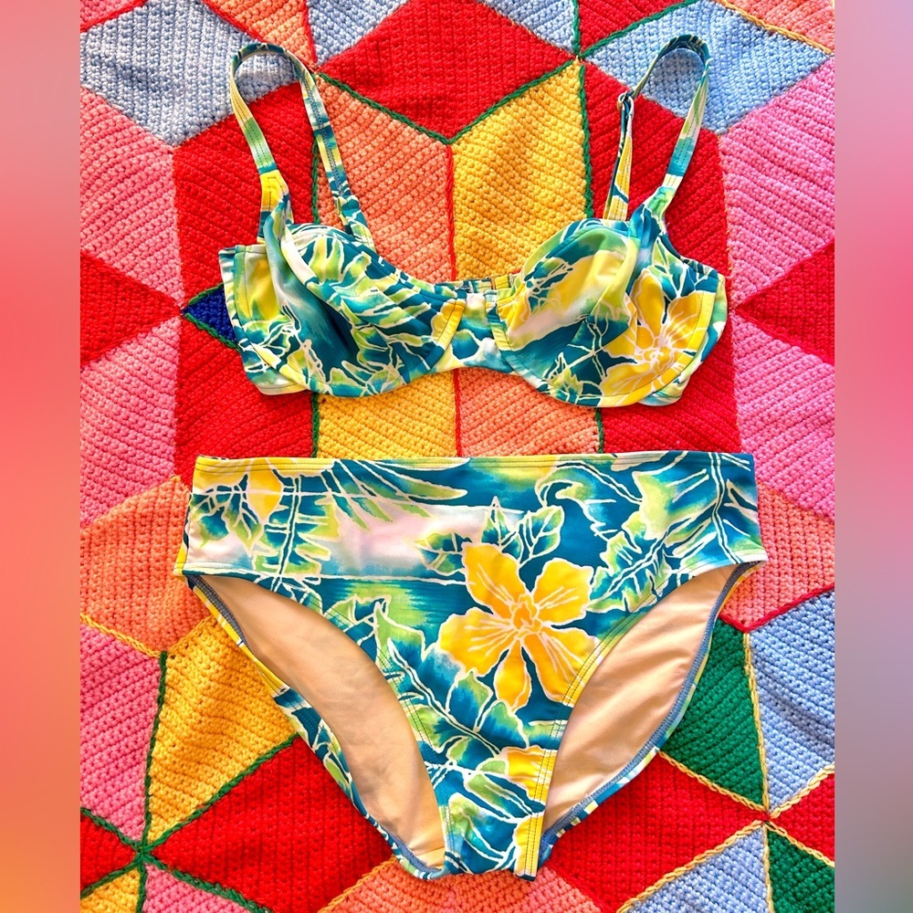 Vintage Christina 90s/Y2K High-Waisted Bikini Set – Tropical Floral Print